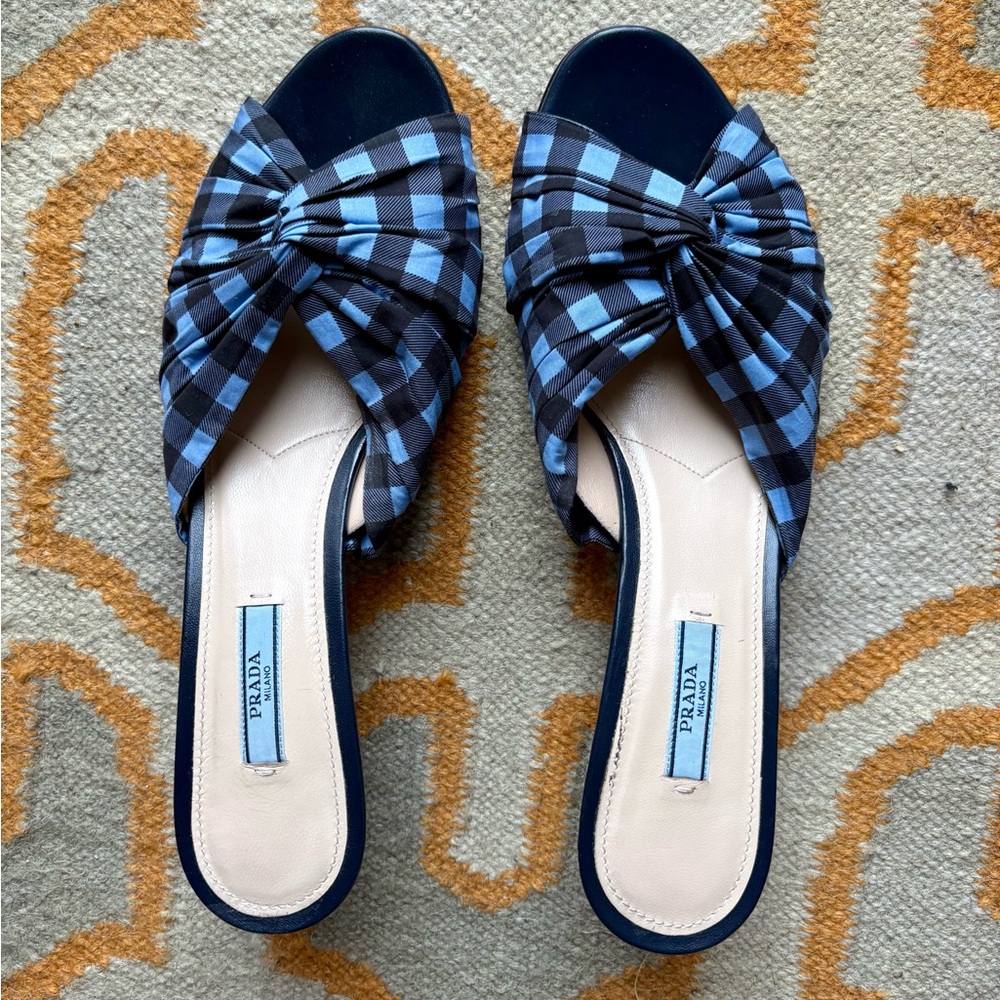 Prada Gingham Peep-toe Heels